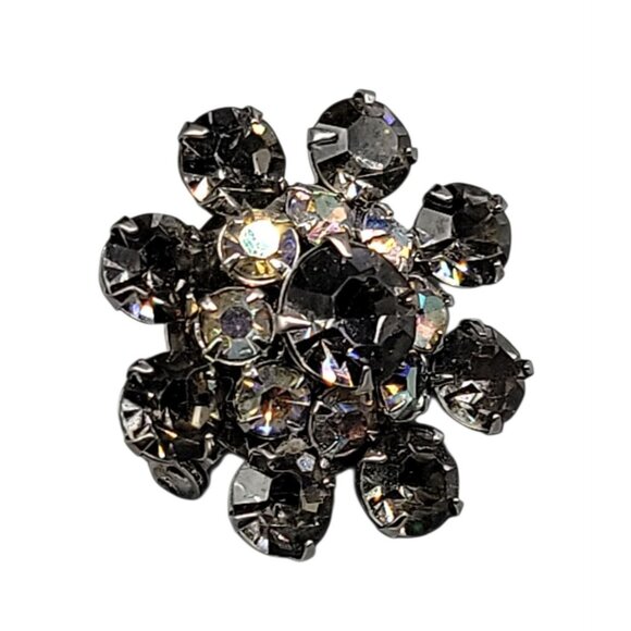 Smokey Gray & Aurora Borealis Snowflake Star Brooch Vintage Silver Tone Sparkle - Picture 2 of 8